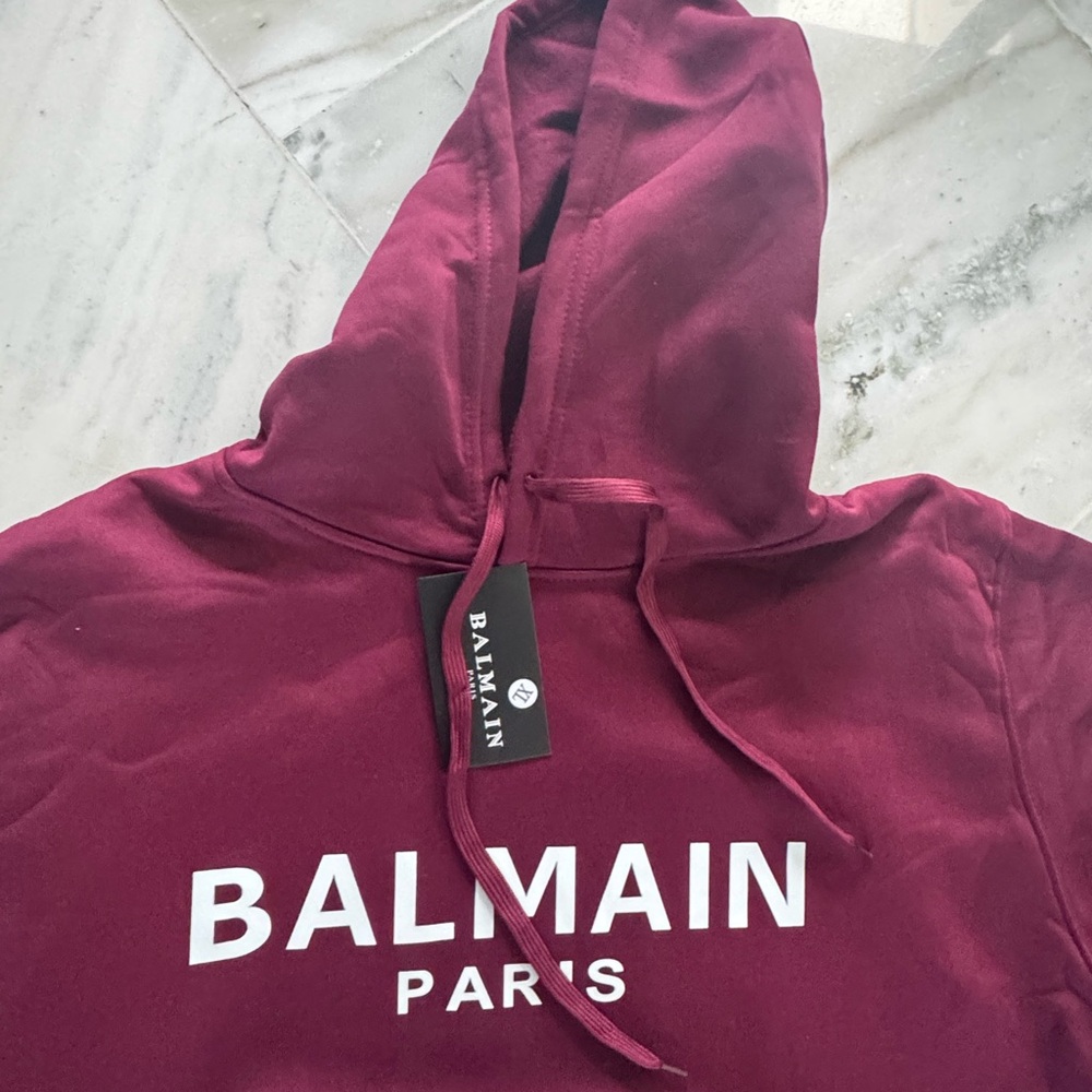 Balmain Paris Logo Pullover Burgundy Sweatsuit: Hoodie and Joggers, NWT size M/L
